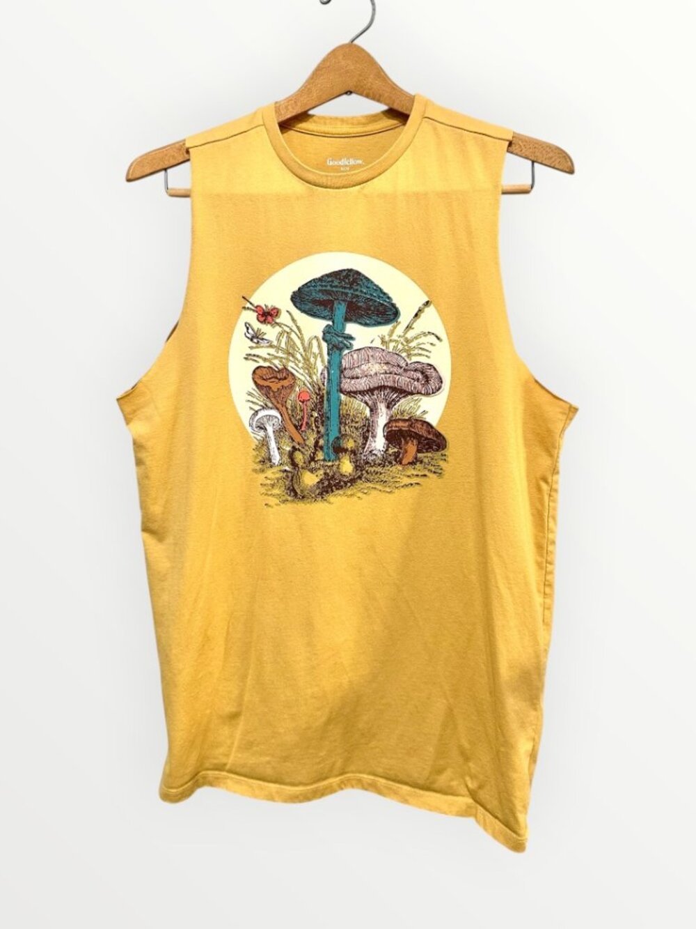 Goodfellow & Co. Mens Muscle Tank Top Mushroom Theme Mustard Yellow Size M Mod